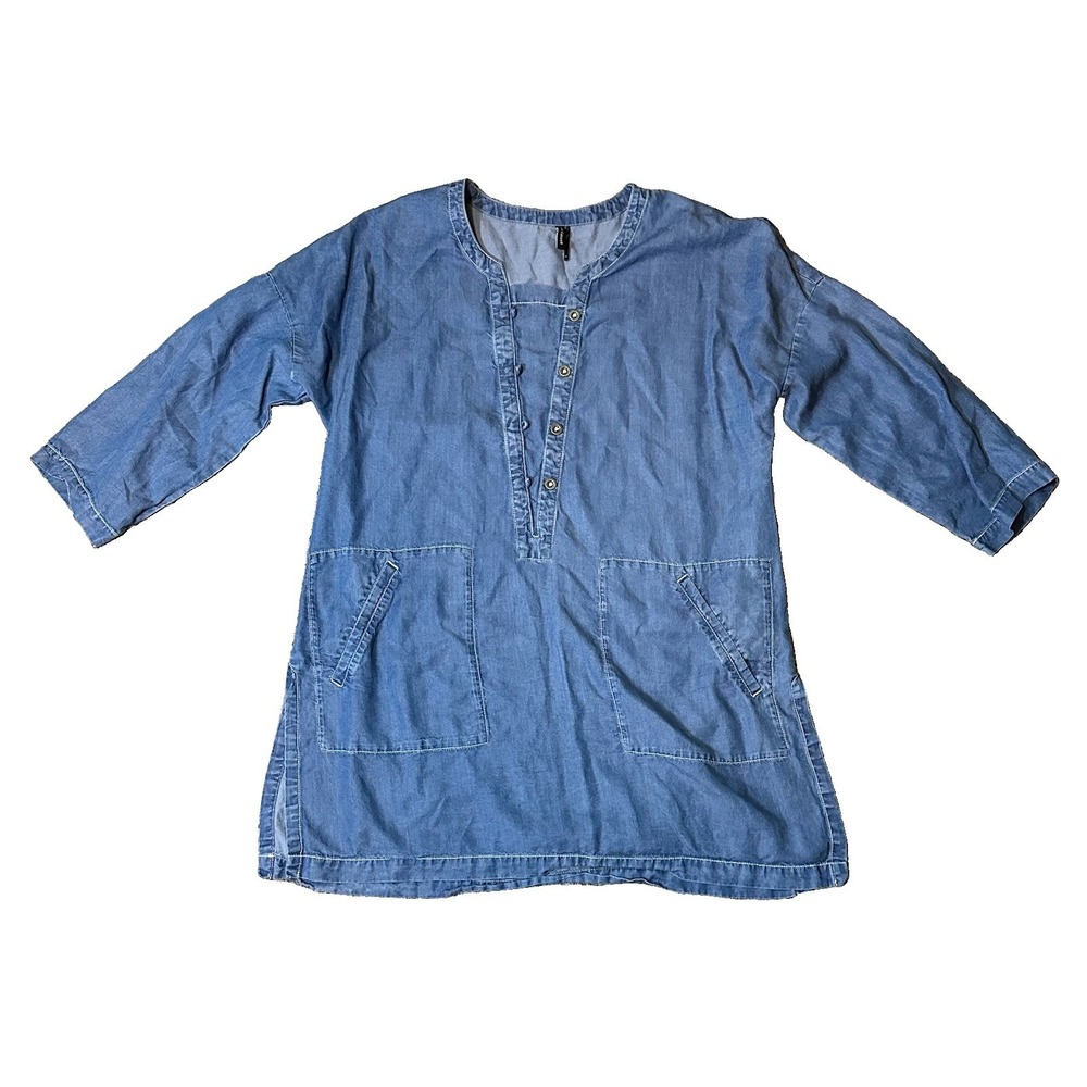 Stella Carakasi SMALL Tencel Denim Heatwave Tunic Side Slits Blue Top Lagenlook